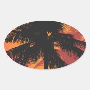Palm Trees Sunset Silhouettes Oval Sticker
