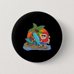 Palm Trees Sunset Surfing Santa Funny Christmas In 6 Cm Round Badge