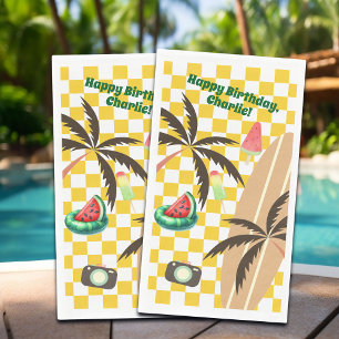 Palm Trees Surfboard Chequered Summer Party Napkin