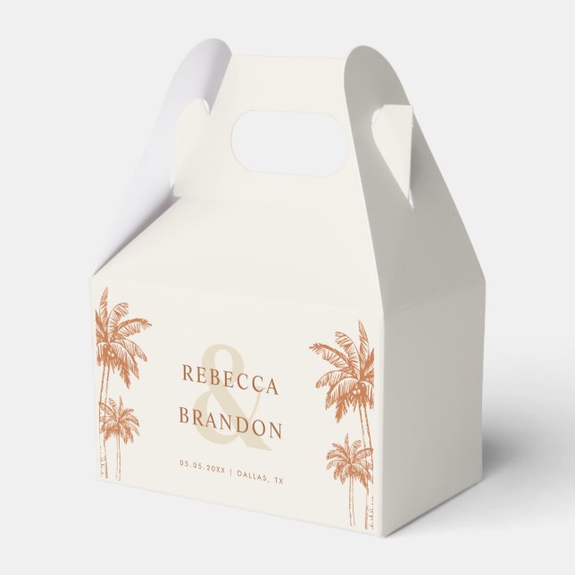 Palm Trees Terracotta Boho Beach Names Wedding Favour Box (Front Side)
