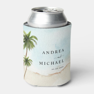Palm Trees Tropical Beach Destination Wedding Can Cooler