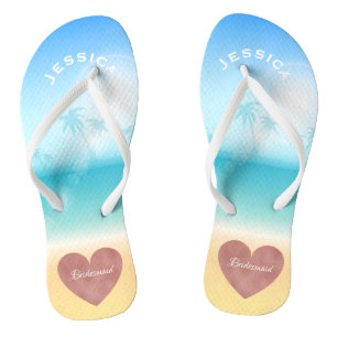 Palm Trees Tropical Beach Wedding Heart Bridesmaid Jandals