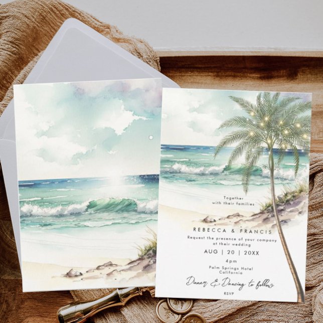 palm trees tropical beach wedding invitation (Creator Uploaded)