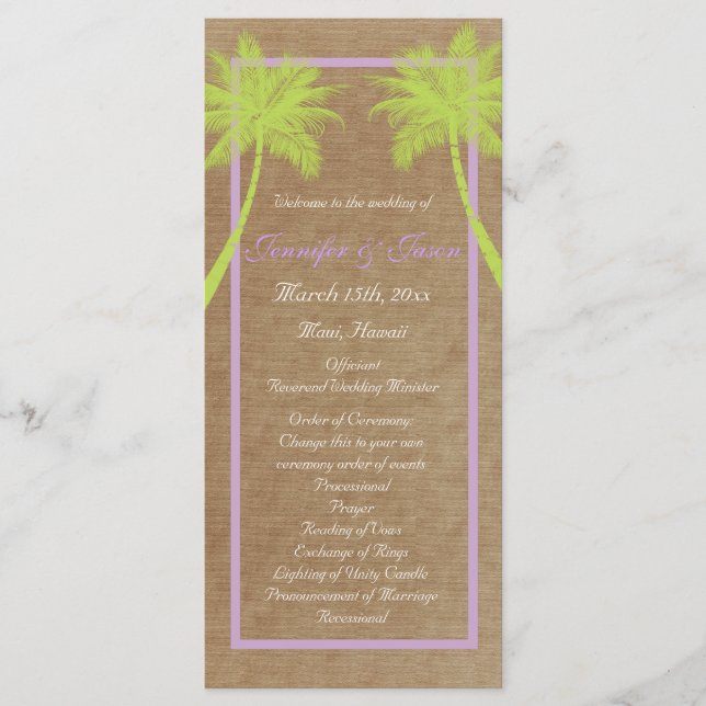 Palm Trees Tropical Beach Wedding Programs Programme (Front)