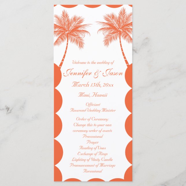 Palm Trees Tropical Coral Beach Wedding Programs Programme (Front)