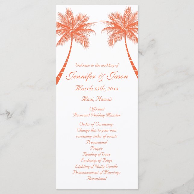 Palm Trees Tropical Coral Beach Wedding Programs Programme (Front)