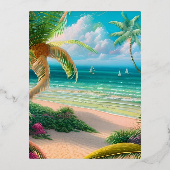 Palm Trees Tropical Foil Holiday Postcard (Front)