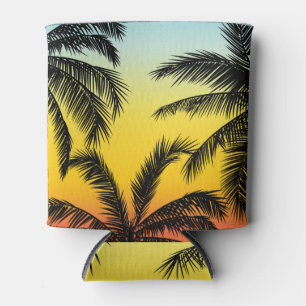 Palm trees, tropical grunge sunset card. can cooler