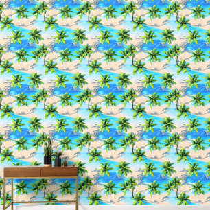Palm trees tropical island coastal summer pattern wallpaper
