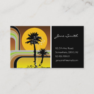 Palm Trees Tropical Retro Beach Sunset Stripes Mod Business Card