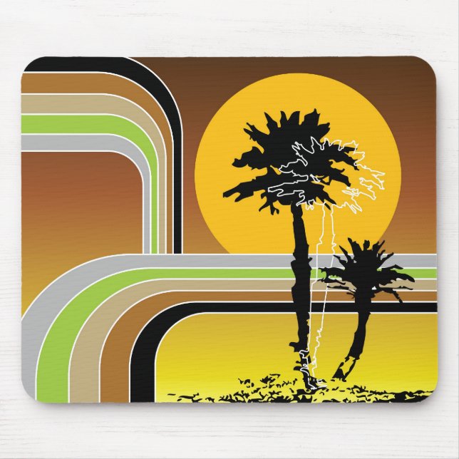 Palm Trees Tropical Retro Beach Sunset Stripes Mod Mouse Pad (Front)