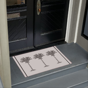 Palm Trees Tropical Simple Elegant Beach Black Doormat