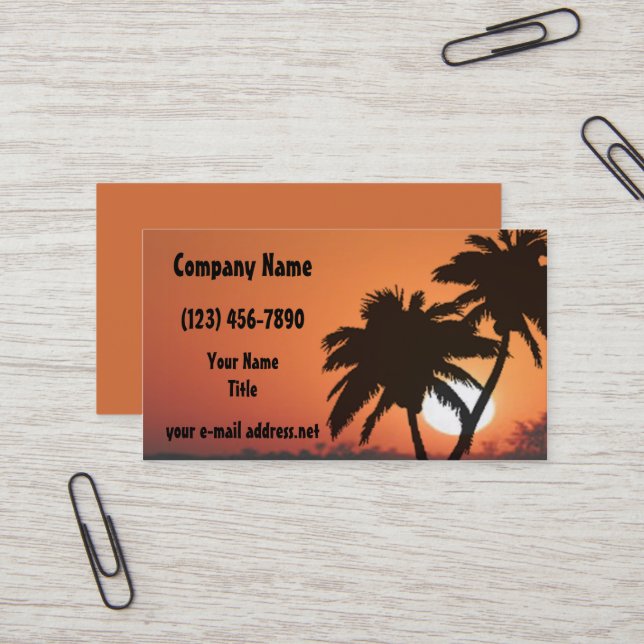 Palm Trees Tropical Sunset Business Card (Front/Back In Situ)