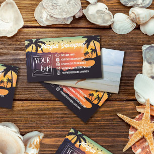 Palm Trees Tropical Sunset with Your Logo & Photo Business Card