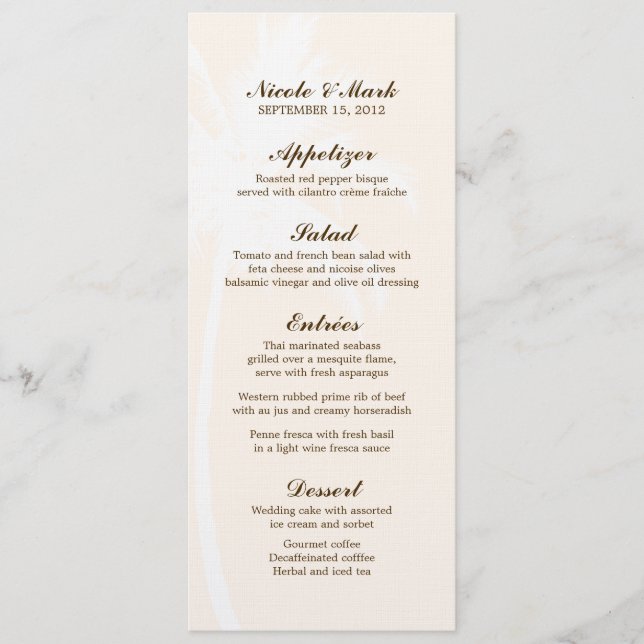 Palm Trees Tropical Wedding Menu Cards (Front)