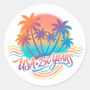 Palm Trees USA 250 Years Patriotic Desert Sunrise Classic Round Sticker