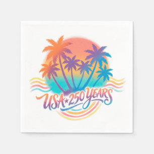 Palm Trees USA 250 Years Patriotic Desert Sunrise Napkin