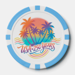 Palm Trees USA 250 Years Patriotic Desert Sunrise Poker Chips