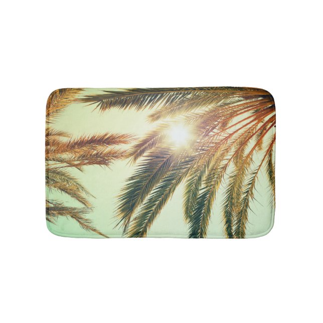 Palm Trees, Vintage Toned Sky. Bath Mat (Front)