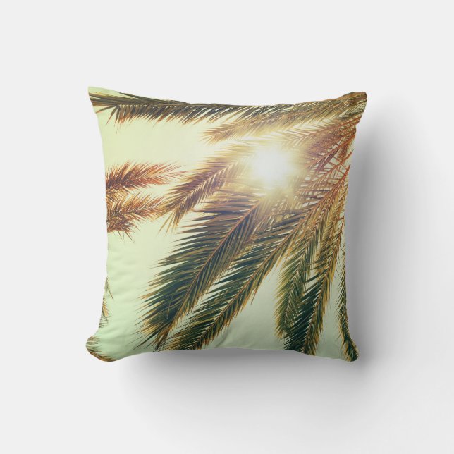 Palm Trees, Vintage Toned Sky. Cushion (Front)