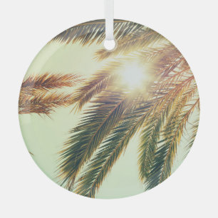 Palm Trees, Vintage Toned Sky. Glass Tree Decoration