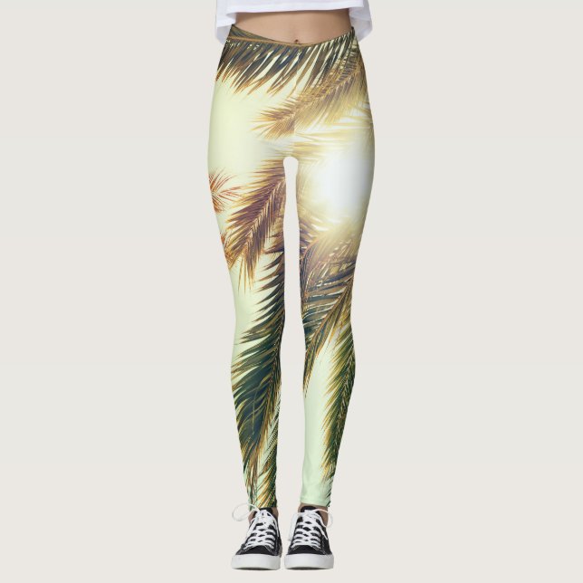 Palm Trees, Vintage Toned Sky. Leggings (Front)