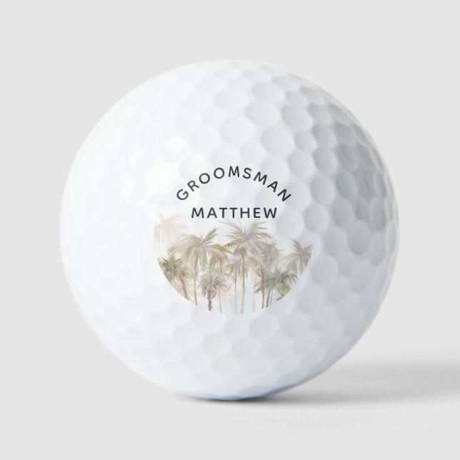 Palm Trees Watercolor Tan Coastal Wedding Favour Golf Balls (Front)