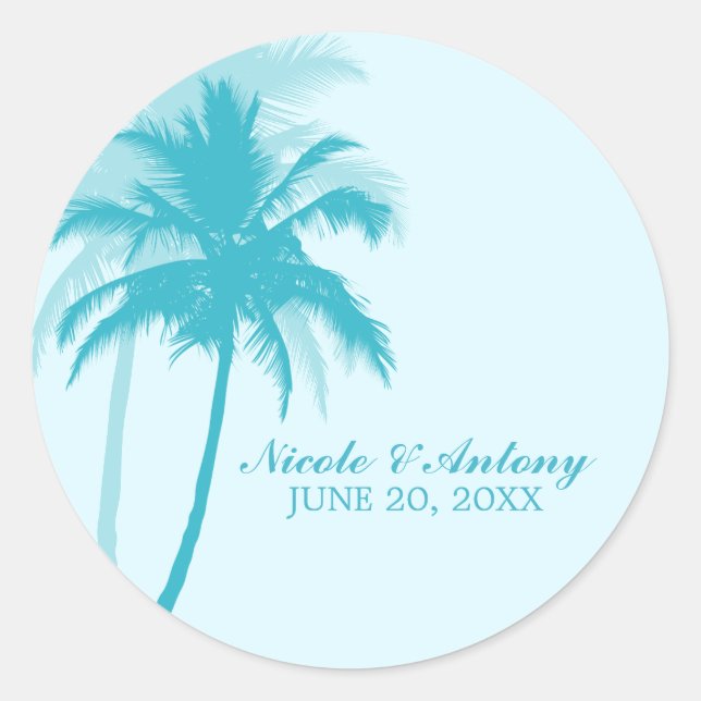 Palm Trees Wedding Classic Round Sticker (Front)