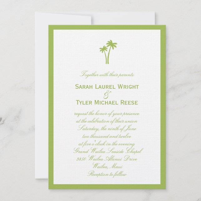 Palm Trees Wedding Invitation - Lime Border (Front)