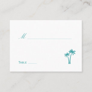 Palm Trees Wedding Place Card - White/Aqua