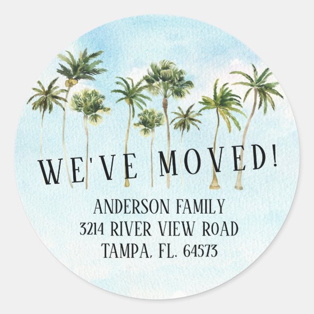 Palm Trees We've Moved New Address Label Sticker (Front)