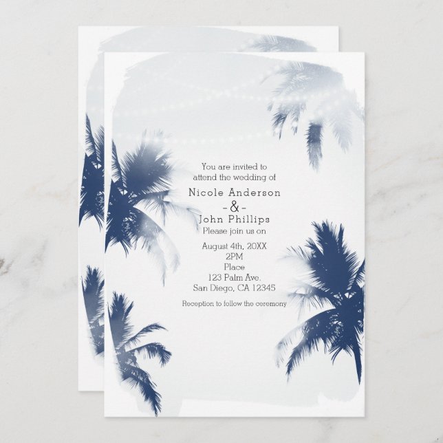 Palm Trees White Beachy Chic Wedding Invitations (Front/Back)