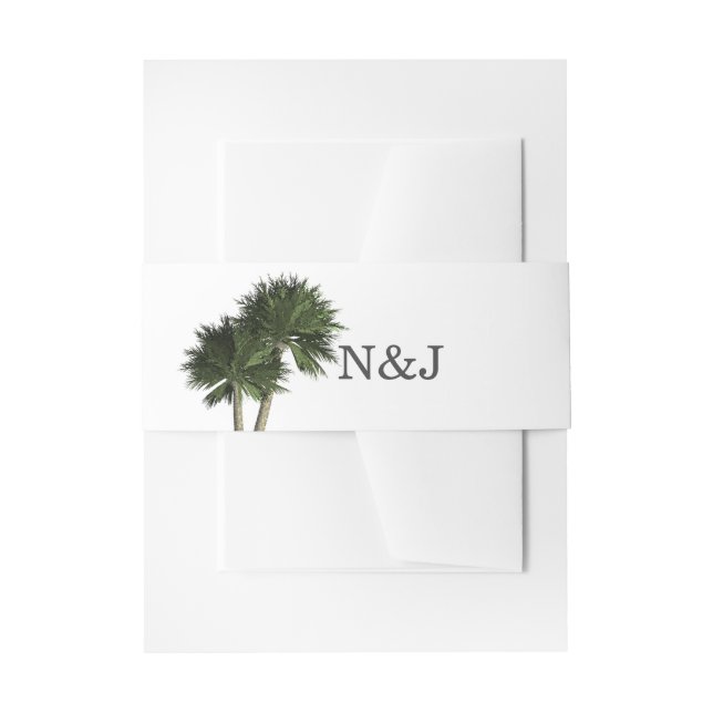 Palm Trees White Elegant Simple Tropical Wedding Invitation Belly Band (Front Example)
