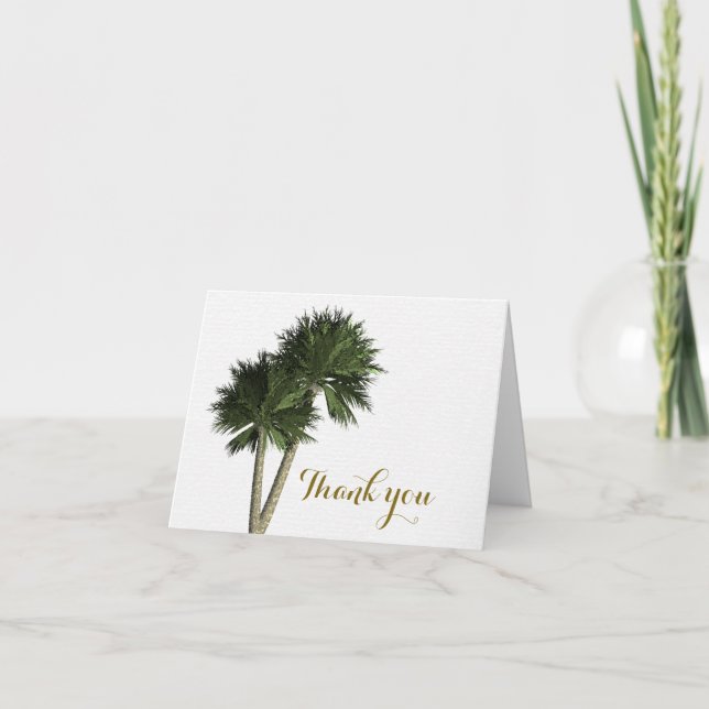 Palm Trees White & Gold Elegant Thank You Card (Front)