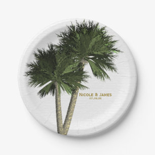 Palm Trees White & Gold Elegant Wedding Plates