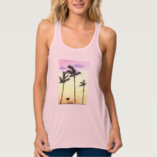 Palm Trees with beautiful Sunrise Watercolor Art Singlet