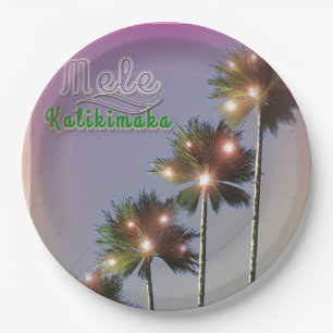 Palm Trees With Lights Mele Kalikimaka Paper Plate