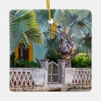 Palm Trees with Rustic Gate | Mexico Ceramic Ceramic Ornament