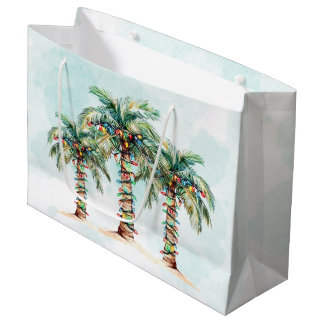 Palm Trees with String Lights Beach Christmas Large Gift Bag