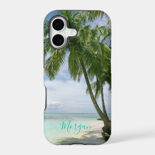 Palm Trees, Your Photo, Name Teal Script
