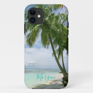 Palm Trees, Your Photo, Name Teal Script Case-Mate iPhone Case