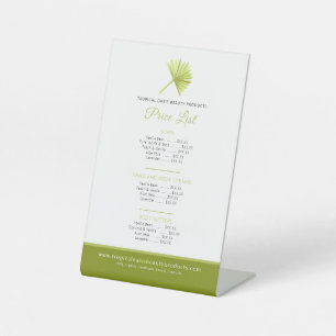 Palm tropical beauty product price list green pedestal sign
