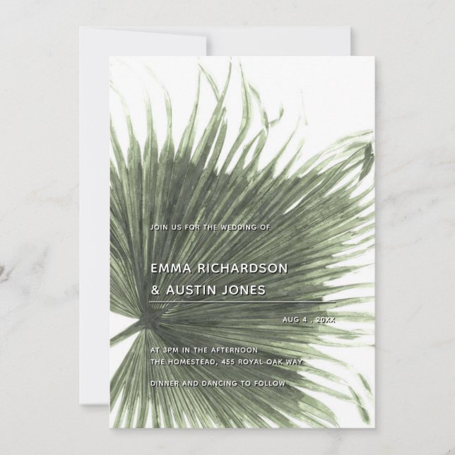 Palm Tropical Botanical Leaf Wedding Invitation (Front)