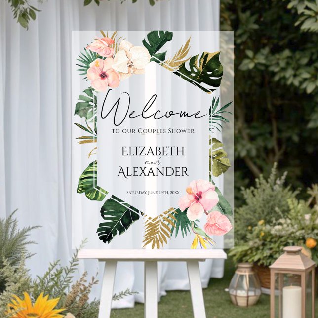 Palm Tropical Couples Shower Acrylic Welcome Sign (Creator Uploaded)