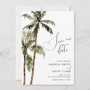 Palm Tropical Island Minimal Beach Save The Date Invitation