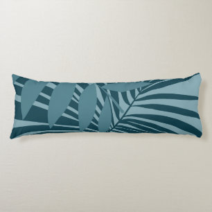 palm & tropical leaf abstract in blue green grey body cushion