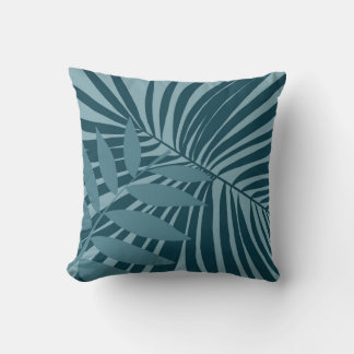 palm & tropical leaf abstract in blue green grey cushion