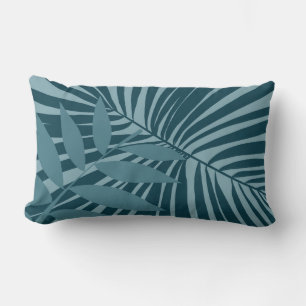 palm & tropical leaf abstract in blue green grey lumbar cushion