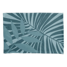 palm & tropical leaf abstract in blue green grey