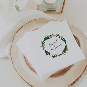 Palm Wreath Personalised Wedding Napkin